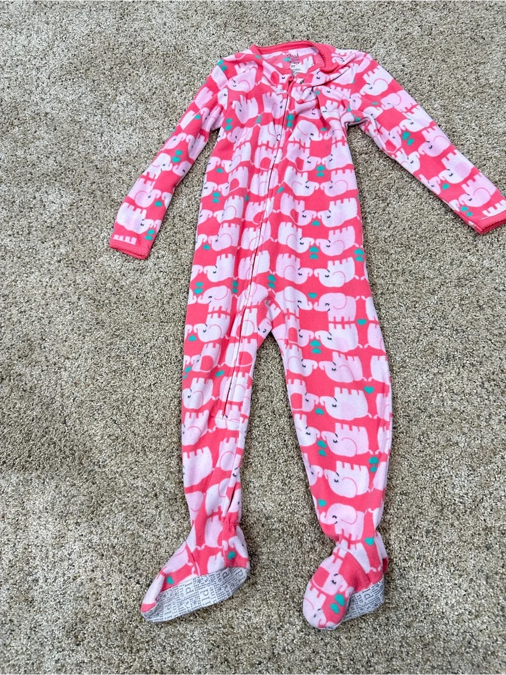 Carter's Pink Elephant Footed One-Piece Pajamas